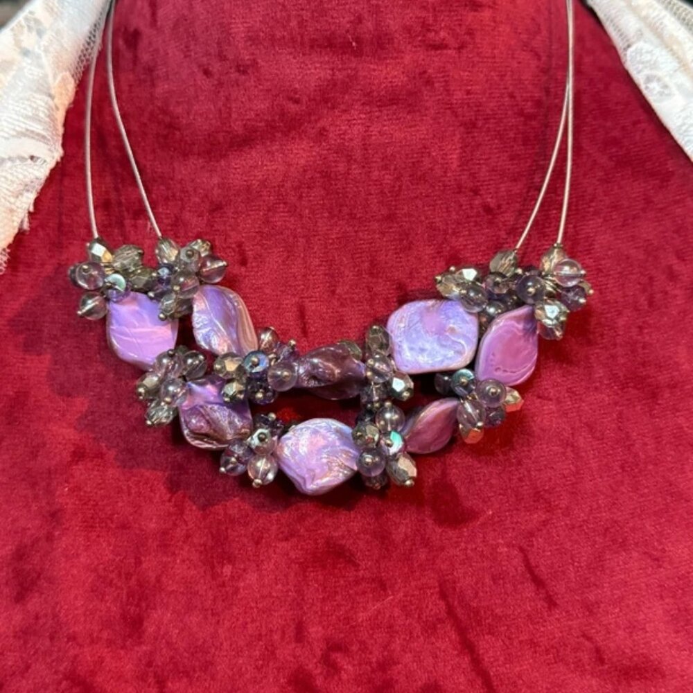Stunning Purple Natural Bead Bib Necklace (#152)